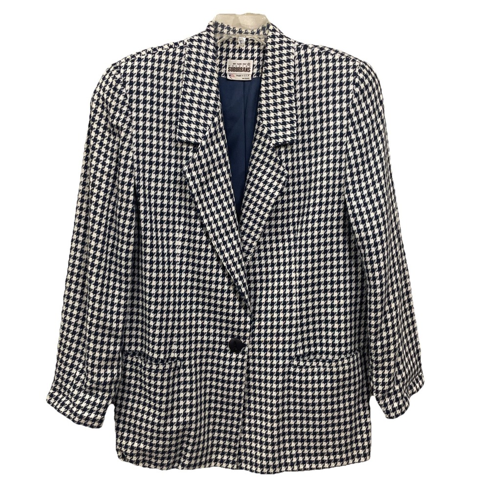 Country Suburbans Vintage 1980's Houndstooth Navy White Blazer Women's 10